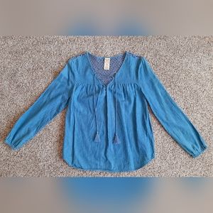 Women's Peasant Shirt Light Denim Color Size Small